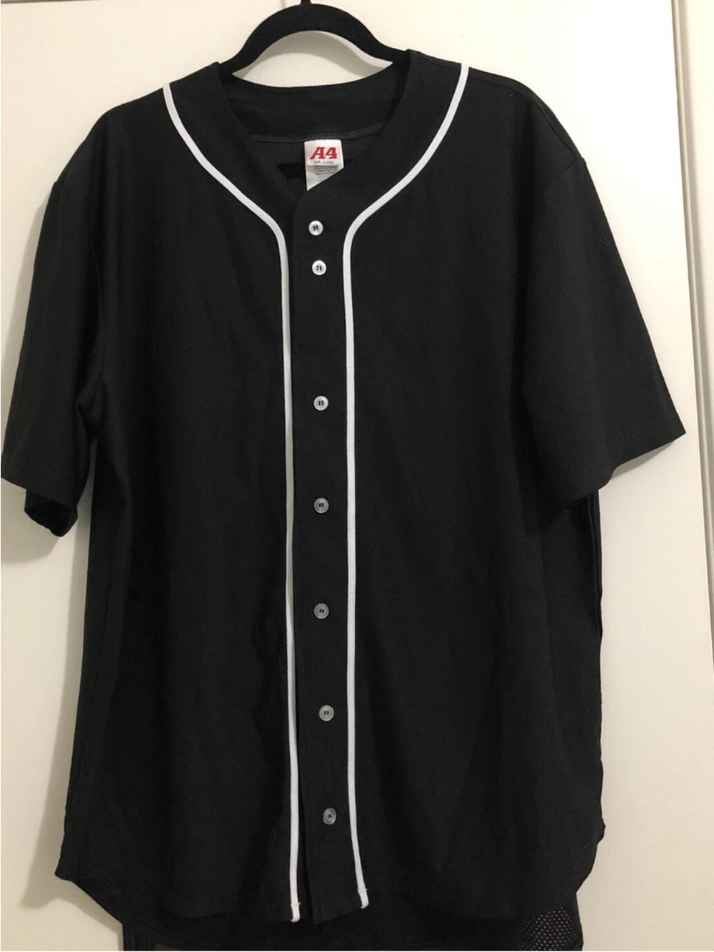 A4 Black W/ White Stripes Short Sleeve Shirt Men Size L Barely Worn